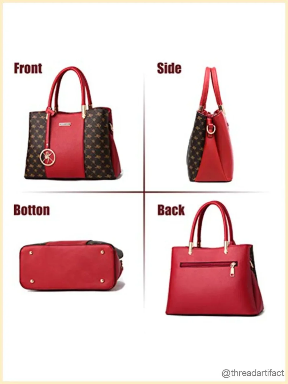 PU Leather Satchel Tote Shoulder Bag Crossbody Messenger 3 Compartments